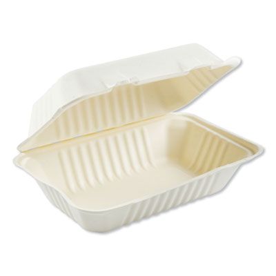 Boardwalk HINGEWFHG1C9 Bagasse Molded Fiber Hinged Lid Takeout Food  Containers, Microwavable, 9 x 6 x 3.19, White - 250 / Case