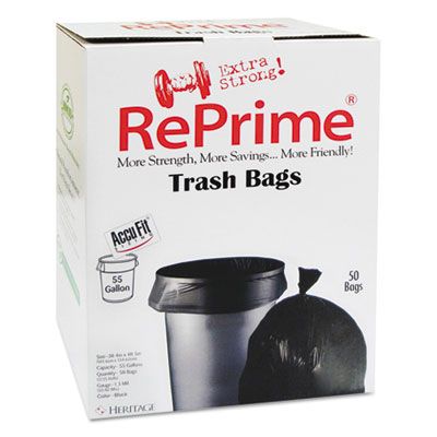 Heritage H8053PKRC1 AccuFit 55 Gallon Trash Can Liners / Garbage Bags, 1.3  Mil, 40 x 53, Black - 150 / Case