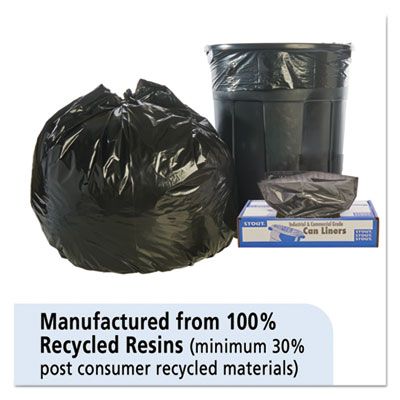 Stout T4048B15 45 Gallon Trash Can Liners / Garbage Bags, Recycled, 1.5  Mil, 40 x 48, Black / Brown - 100 / Case