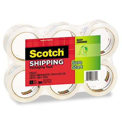 3M 35006 Scotch Sure Start Packaging Tape, 3" Core, 1.88" x 54.6 Yds, Clear - 6 / Case