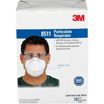 3M 85119B1A Particulate Respirator N95 Face Masks w/ Exhalation Valve, White - 10 / Case