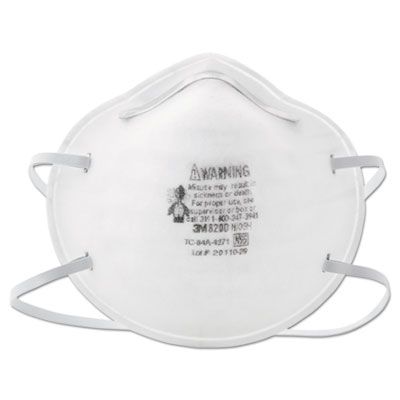 3M 8200 N95 Particulate Respirator Face Mask, Cup Style w/ Elastic Straps, Adult Size, White - 20 / Case