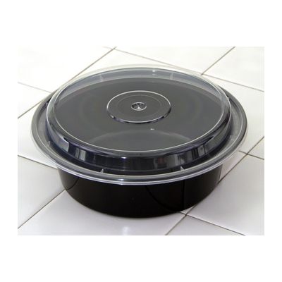 Pactiv NC729B VERSAtainer 32 oz Microwave Safe Containers, 7" Round, Black / Clear - 150 / Case