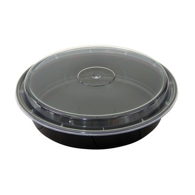 Pactiv NC948B VERSAtainer 48 oz Microwave Safe Containers, 9" Round, Black / Clear - 150 / Case