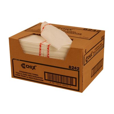 Chicopee 8242 Chix Foodservice Towels, 13" x 21", White with Red Logo Stripe - 150 / Case