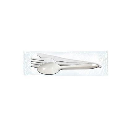 Max Packaging 70F-A1 Plastic Cutlery Kits with Knife, Fork and Spoon, White - 500 / Case