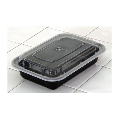 Pactiv NC8168B VERSAtainer 16 oz Plastic Containers and Lids, 7.25" x 5" x 1.5", Black / Clear - 150 / Case