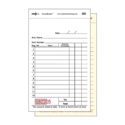 National Checking 1A Sales Receipt Books with 2-Part Carbonless Duplicate 12 Line Sheets, White - 100 / Case