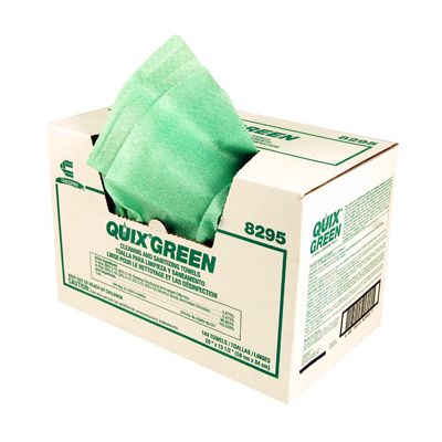 Chicopee 8295 Quix Sanitizing and Cleaning Foodservice Towels, Pretreated, 13-1/2" x 20", Green - 144 / Case