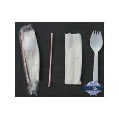 Plastic Cutlery Kit with Spork, Milk Straw, & Napkin - 1000 / Case