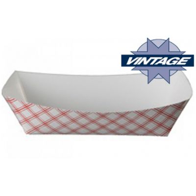 Vintage VFT25 1/4 lb Paper Food Trays, 4-1/2" x 3-1/4" x 7/10", Red Plaid - 1000 / Case