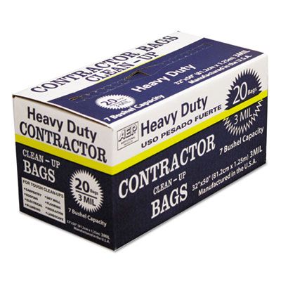 AEP 186470 60 Gallon Contractor Clean-Up Bags, Heavy Duty, 3 Mil, 32" x 50", Black - 20 / Case