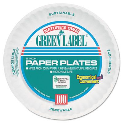 AJM PP6AJKWH 6" Paper Plates, Uncoated, White - 1000 / Case