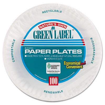 AJM PP9GRAWH 9" Paper Plates, Uncoated, White - 1200 / Case