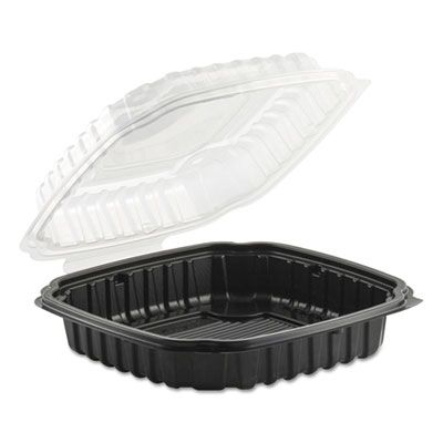 Anchor 4669111 Culinary Basics Hinged Plastic Containers, 10.5" x 9.5" x 2.5", Clear / Black - 100 / Case