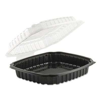 Anchor 4669911 Culinary Basics Hinged Containers, 9" x 9" x 2.5", Clear / Black - 100 / Case