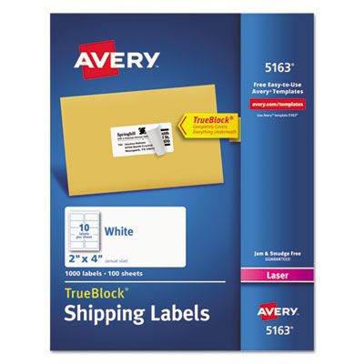 Avery 5163 Shipping Labels, 2" x 4", White - 1000 / Case