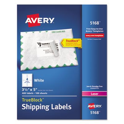 Avery 5168 TrueBlock Shipping Labels, 3.5" x 5", White - 400 / Case