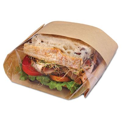 Bagcraft 300094 Dubl View Sandwich Bags, Paper with Window, 9-1/2" x 5-3/4" x 2-3/4", Natural - 500 / Case