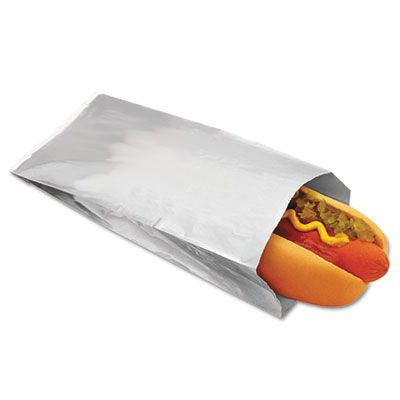 Bagcraft 300456 Hot Dog Bags, Foil / Paper, 3-1/2" x 1-1/2" x 8-1/2", Silver - 1000 / Case