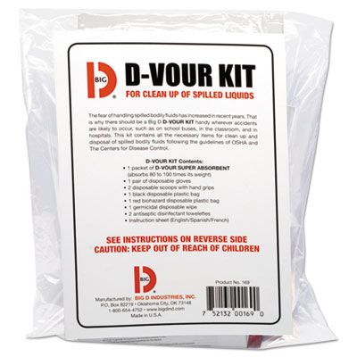 Big D 169 D'Vour Body Fluids Clean-Up Kit, Powder, All Inclusive Kit, 6 / Case