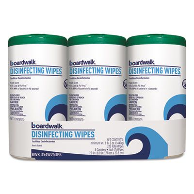 Boardwalk 454W753 Disinfecting Wipes, 8" x 7", Fresh Scent, 75 / Canister - 12 / Case
