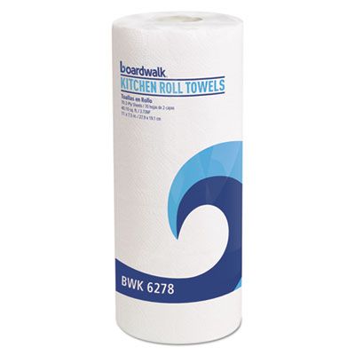 Boardwalk 6278B Kitchen Paper Towel Rolls, 2 Ply, 70 Perforated Sheets / Roll, White - 30 / Case