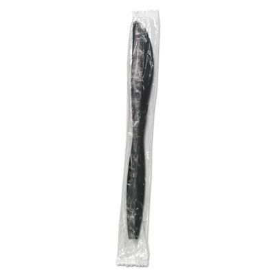 Boardwalk KNIHWPPBIW Wrapped Plastic Knives, Heavyweight Polypropylene, Black - 1000 / Case
