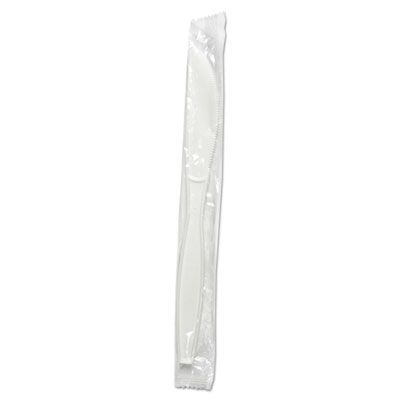 Boardwalk KNIHWPPWIW Wrapped Plastic Knives, Heavyweight Polypropylene, White - 1000 / Case