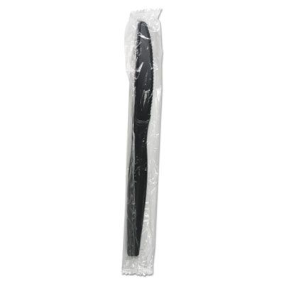 Boardwalk KNIHWPSBIW Wrapped Plastic Knives, Heavyweight Polystyrene, Black - 1000 / Case