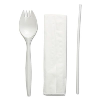 Boardwalk SCHOOLMWPP School Cutlery Kit, White Napkin, Spork, Straw -  1000 / Case