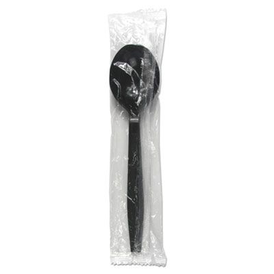Boardwalk SSHWPPBIW Wrapped Plastic Soup Spoons, Heavyweight Polypropylene, Black - 1000 / Case