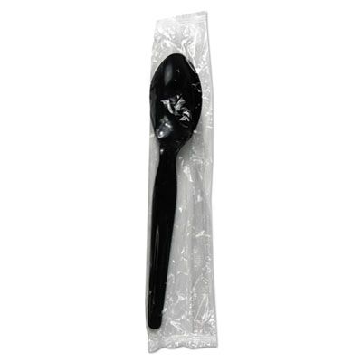 Boardwalk TSHWPSBIW Wrapped Plastic Teaspoons, Heavyweight Polystyrene, Black - 1000 / Case
