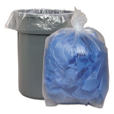 Boardwalk 535 45 Gallon Trash Can Liner / Garbage Bag, Repro, 1.4 Mil, 40" x 46", Clear - 100 / Case
