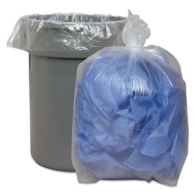 Boardwalk 538 60 Gallon Trash Can Liners / Garbage Bags, 1.75 Mil Repro, 38" x 58", Clear - 100 / Case