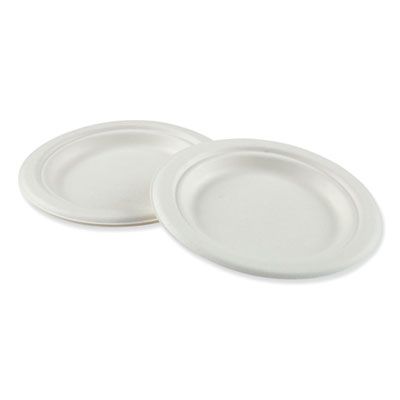 Boardwalk PLATEWF6 6" Bagasse Molded Fiber Plates, Microwavable, White - 1000 / Case