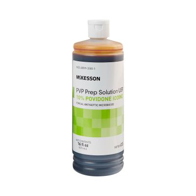 McKesson 035 PVP Skin Prep Solution w/ 10% Povidone-Iodine, 16 oz Flip-Top Bottle - 12 / Case