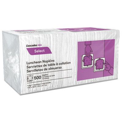 Cascades N020 Select Paper Luncheon Napkins, 1 Ply, Recycled, 5.63" x 6.25", White - 6000 / Case