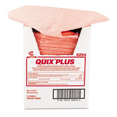 Chicopee 8294 Quix Plus Pretreated Cleaning / Sanitizing Towels, 13.5" x 20", Pink - 72 / Case