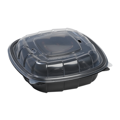 Mullinix 1000728 Plastic Hinged Containers, 8" x 8" x 2.5", Black / Clear - 138 / Case