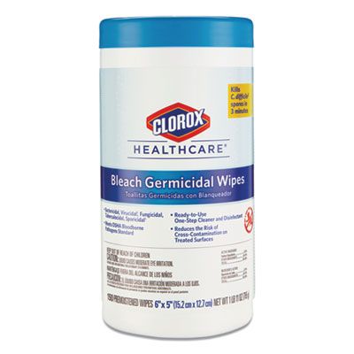 Clorox 30577 Healthcare Bleach Germicidal Wipes, Unscented, 6" x 5" - 900 / Case