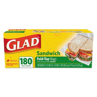 Clorox 60771 Glad Fold-Top Plastic Sandwich Bags, 6-1/2" x 5-1/2", Clear - 2160 / Case