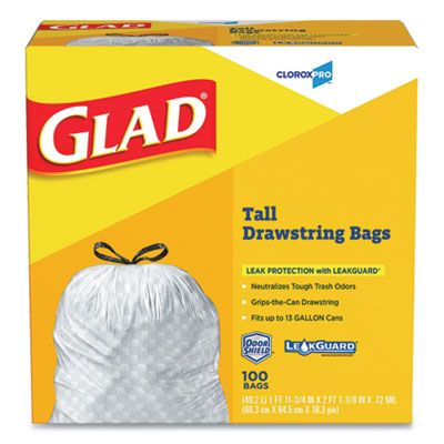 Clorox 78526 Glad 13 Gallon Tall Kitchen Drawstring Trash Bags, 0.95 Mil, 24" x 27-3/8", Gray - 400 / Case