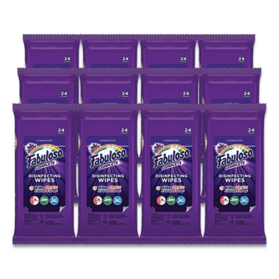 Colgate Palmolive 98728 Fabuloso Disinfecting Wipes, Lavender Scent, 7" x 7", 24 / Pack - 12 / Case