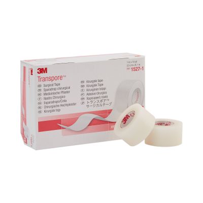 3M 1527-1 Transpore Surgical Medical Tape, Porous Plastic, 1" x 10 Yds Roll, Transparent, NonSterile - 120 / Case