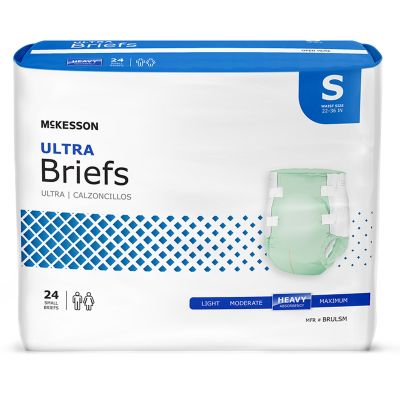McKesson BRULSM Ultra Incontinence Briefs w/ Tabs, Adult Unisex, Small (22 to 36"), Disposable, Heavy Absorbency - 96 / Case