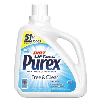 Dial 05020 Purex Free and Clear Laundry Detergent Liquid, Unscented, 150 oz Bottle - 4 / Case