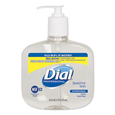 Dial 80784 Sensitive Skin Antimicrobial Liquid Hand Soap, 16 oz Pump Bottle, Clear - 12 / Case