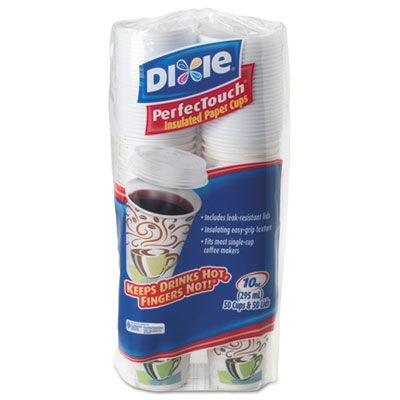 Dixie 5310CMB600 10 oz PerfecTouch Coffee Dreams Paper Hot Cups w/ Plastic Lids - 300 / Case