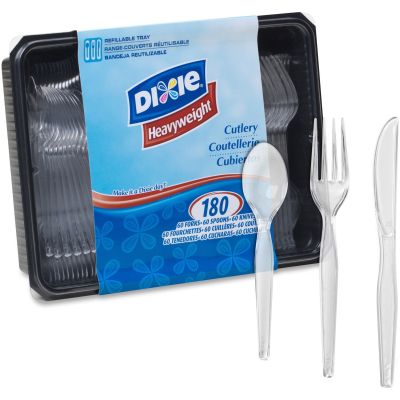 Dixie CH0180DX7 Cutlery Keeper with Tray of 60 Ea. Forks / Knives / Teaspoons, Clear - 10 / Case